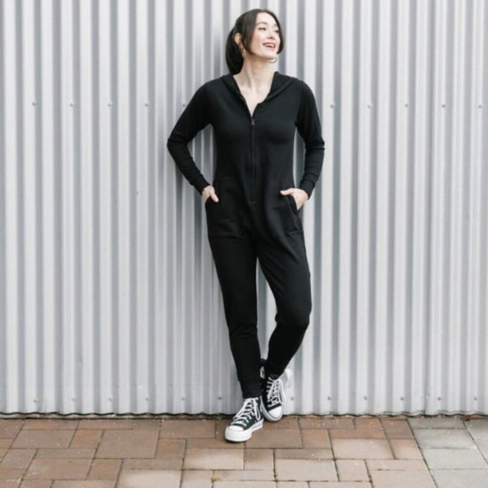 SMASH + TESS Jilly Jogger Romper in Black Women Size Medium